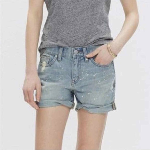 Madewell Ladies Light Wash Paint Splattered Cuffed Shorts Size 26 - Picture 1 of 7